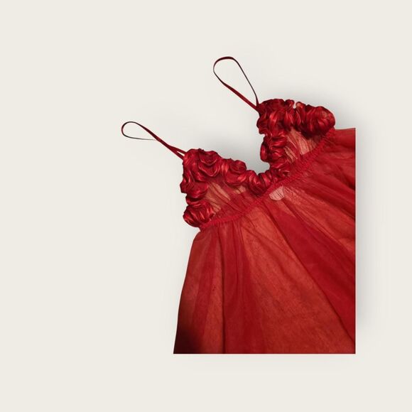 Vintage Y2k Frederick's of Hollywood red floral bodice sheer babydoll camisole - Picture 3 of 6